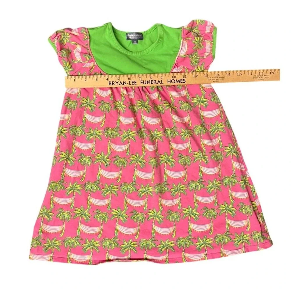 Simply Southern Girls' 4T Palm Tree Hammock Knee Length Dress vacation cruise‎